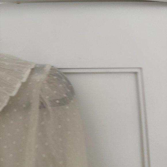 Maje Plumeti Cropped Blouse White Wrap-over Self-tie Belt Ruffle Trim V-neck - Picture 8 of 11